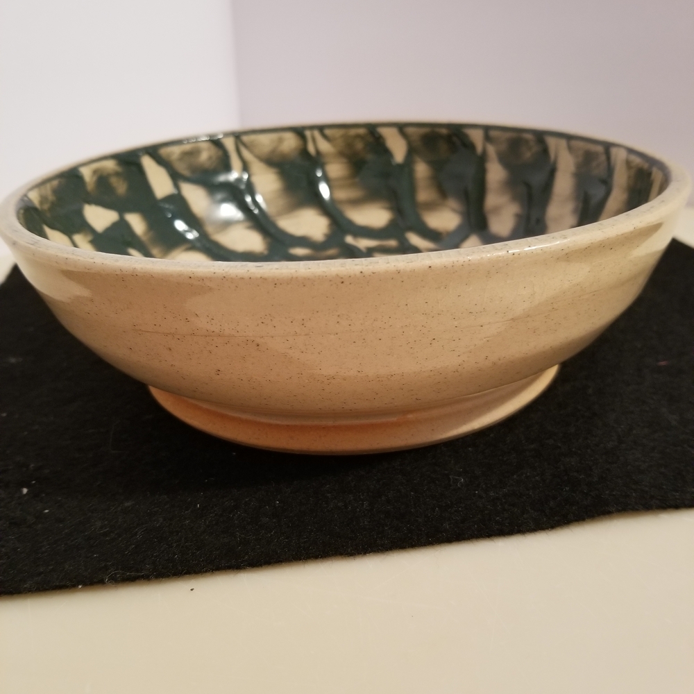 Artisan Ceramic Bowl with Green Pattern